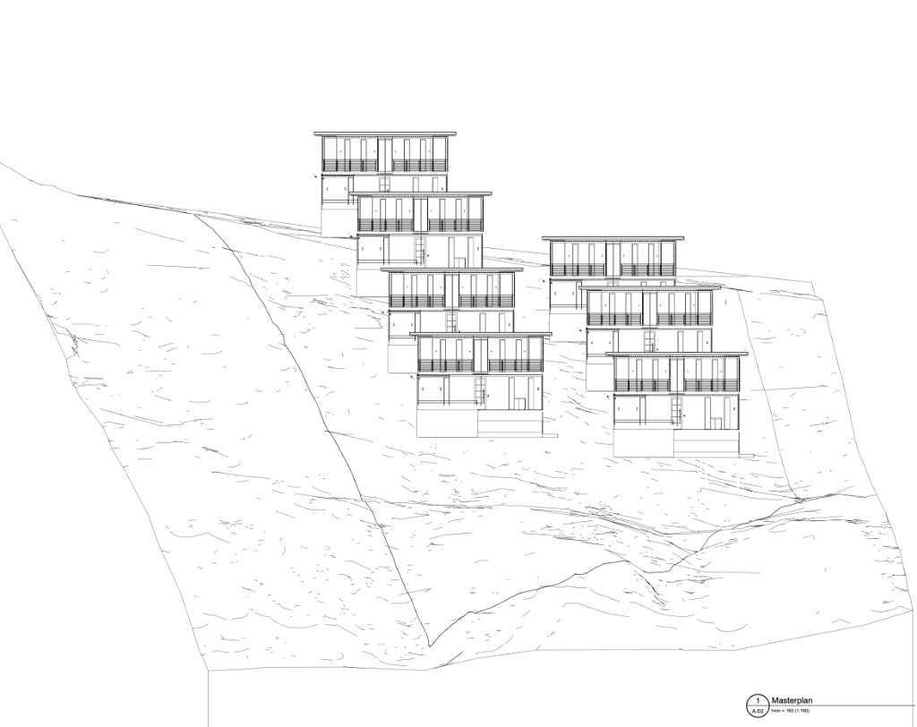 A.02 Elevation section - cascading villa heights on slope profile