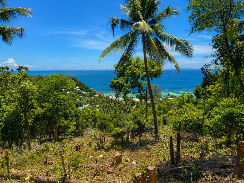 Panoramic turquoise sea view from the plot